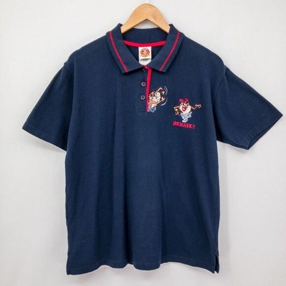 Vintage Looney Tunes TAZ Polo Collared T-Shirt FREEZE Y2K Warner Bros - Picture 1 of 7